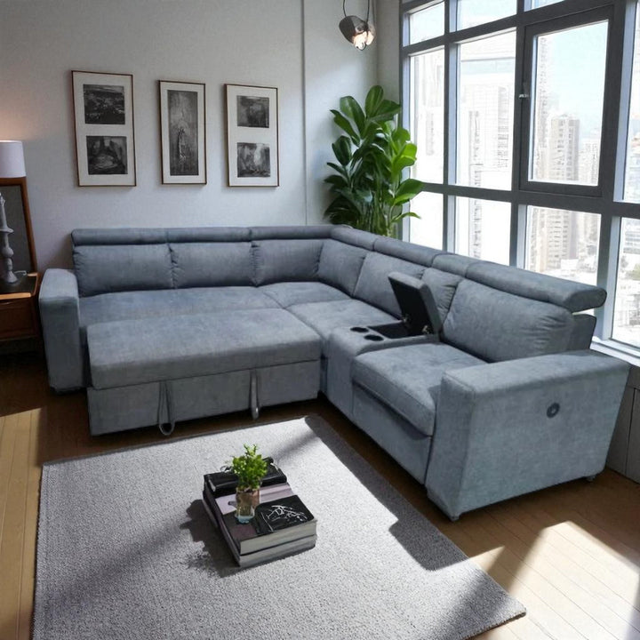 Jaxon 3-Piece Fabric Upholstered Sectional Sofa Bed - Grey