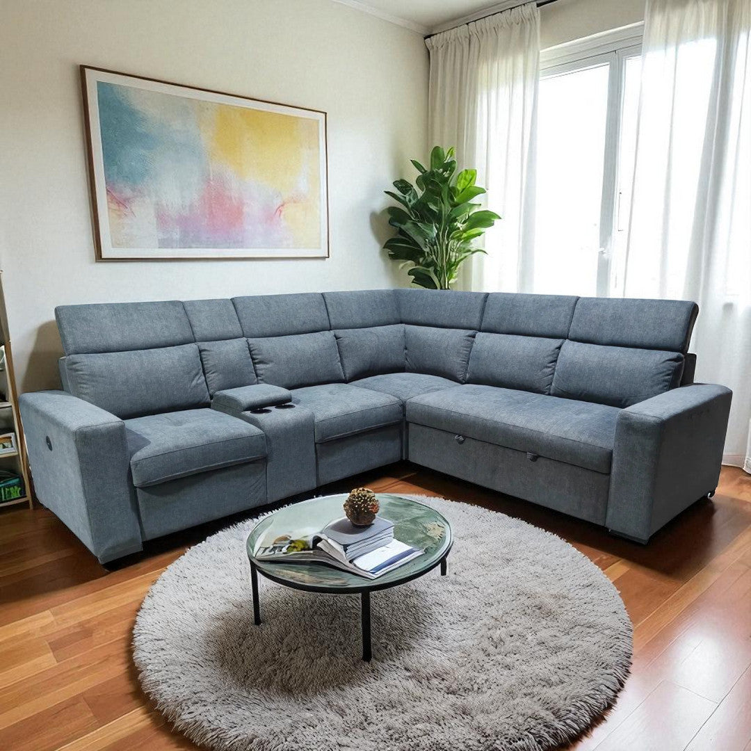 Jaxon 3-Piece Fabric Upholstered Sectional Sofa Bed - Grey
