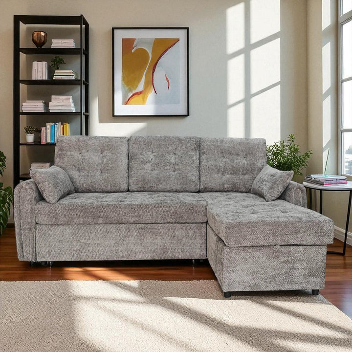 Céleste Fabric Upholstered Sectional Sofa Bed With Reversible Storage Chaise - Grey