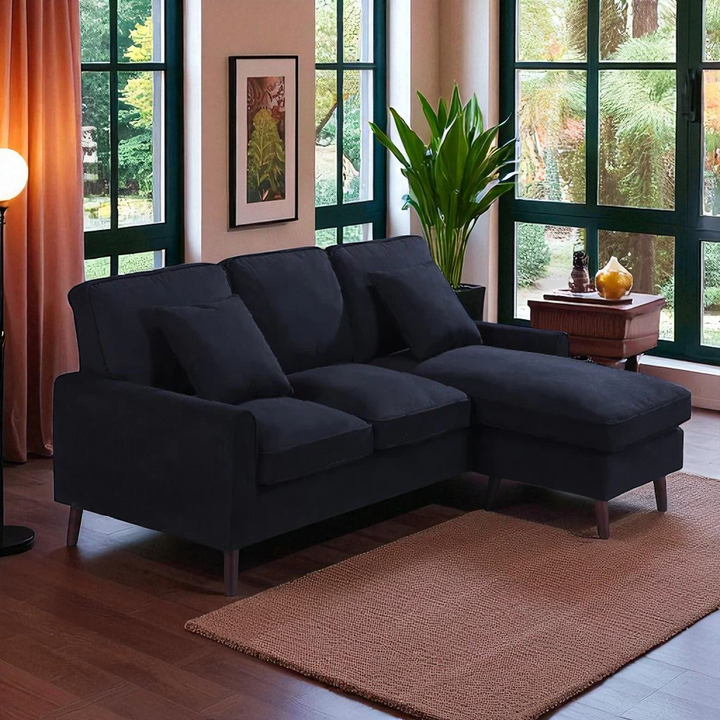 Amelia Fabric Upholstered Sectional Sofa With Reversible Chaise - Black