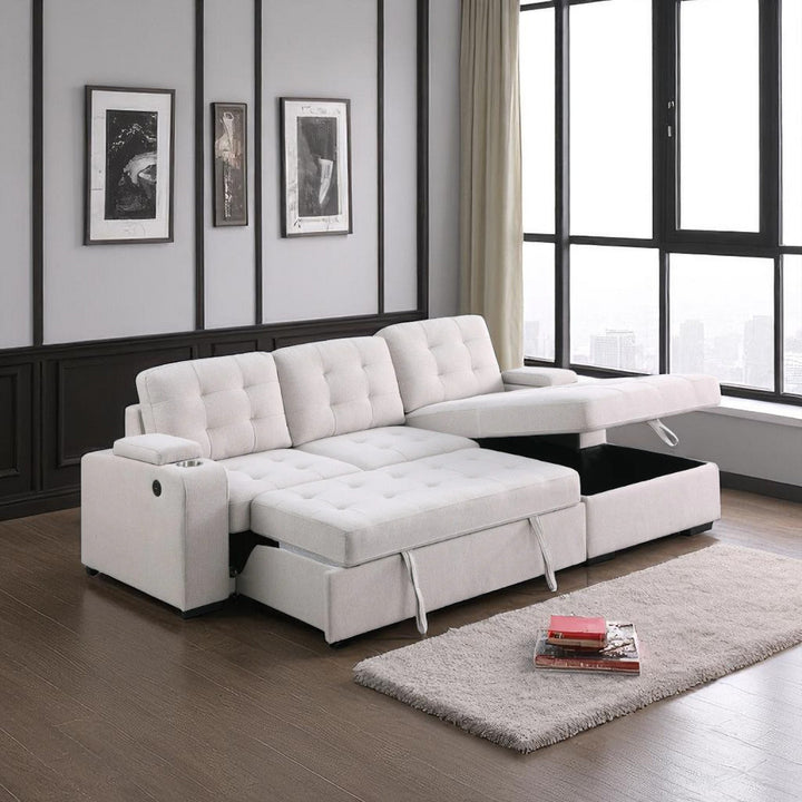 Verro Fabric Upholstered Sectional Sofa Bed - Beige | Available In RHF & LHF Configuration