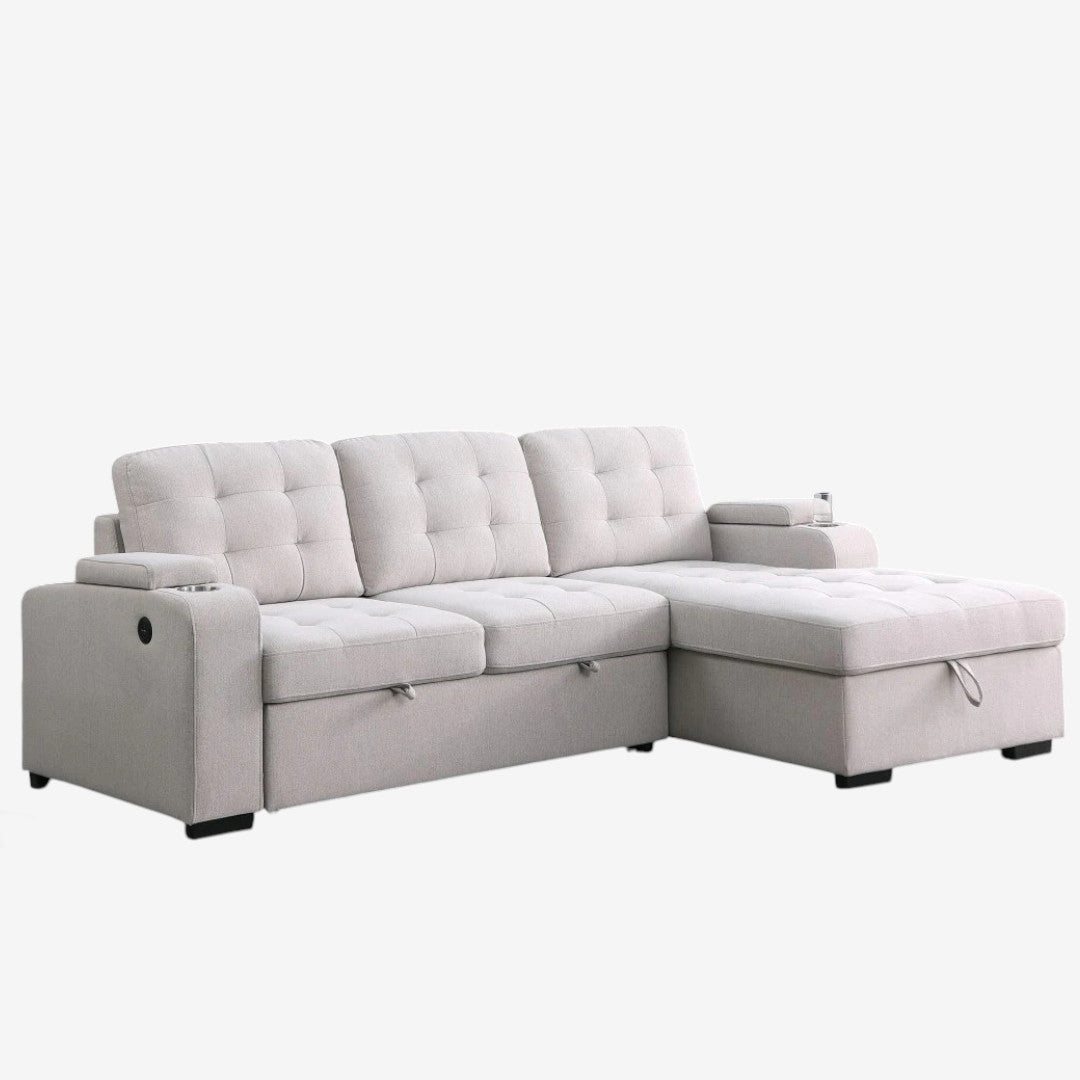 Verro Fabric Upholstered Sectional Sofa Bed - Beige | Available In RHF & LHF Configuration