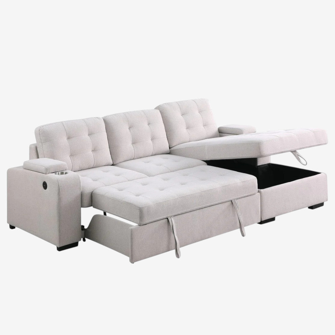 Verro Fabric Upholstered Sectional Sofa Bed - Beige | Available In RHF & LHF Configuration