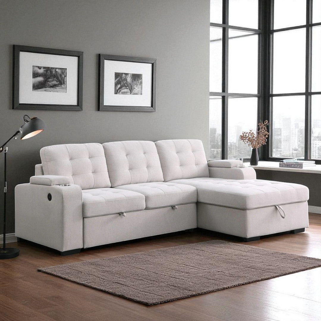 Verro Fabric Upholstered Sectional Sofa Bed - Beige | Available In RHF & LHF Configuration