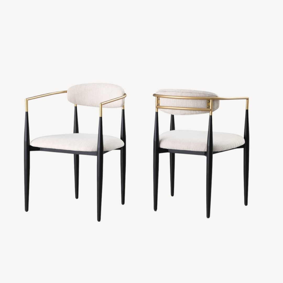 Oriva Fabric Upholstered Dining Chair With Metal Frame (Set of 2) - Black/ Gold/ Beige