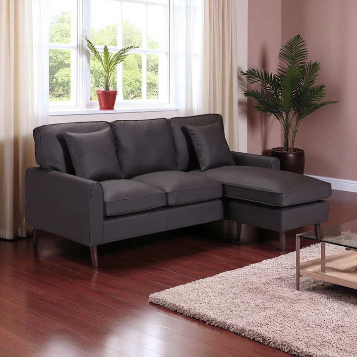 Amelia Leather Upholstered Sectional Sofa With Reversible Chaise - Brown