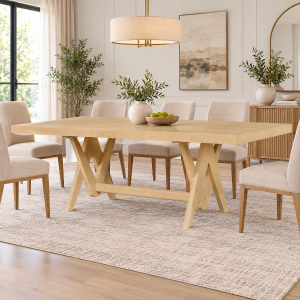 Zonik Solid Wooden Oak Dining Table With Extension Leaf