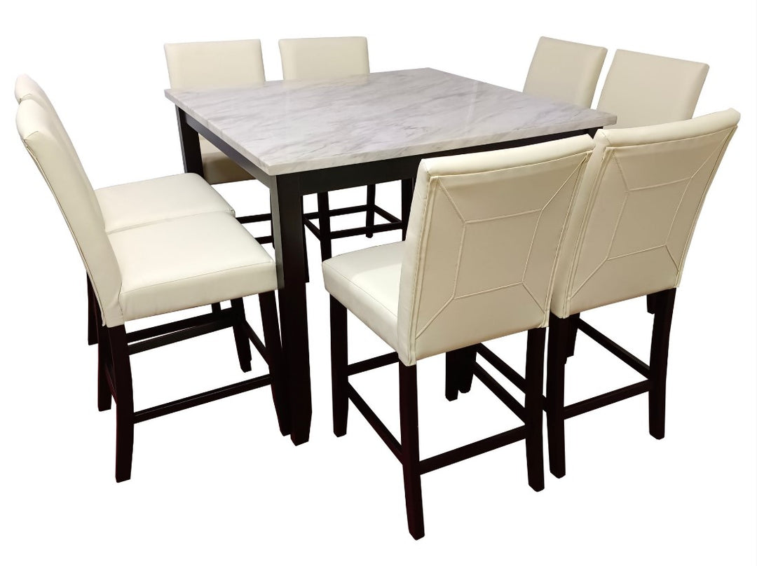 Calen Counter-Height Dining Table Set For 6 With PU Upholstered Chairs - White/ Black