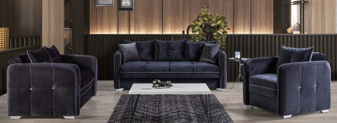 Shepherd Grey 3-Piece Stationary Sofa Set In Velvet Upholstery