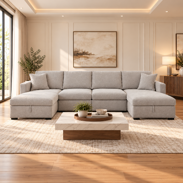 68605S62 Modmax Luxe 4-Piece Fabric Upholstered Sectional Sofa With Dual Storage Chaise - Flint | Benchcraft By Ashley
