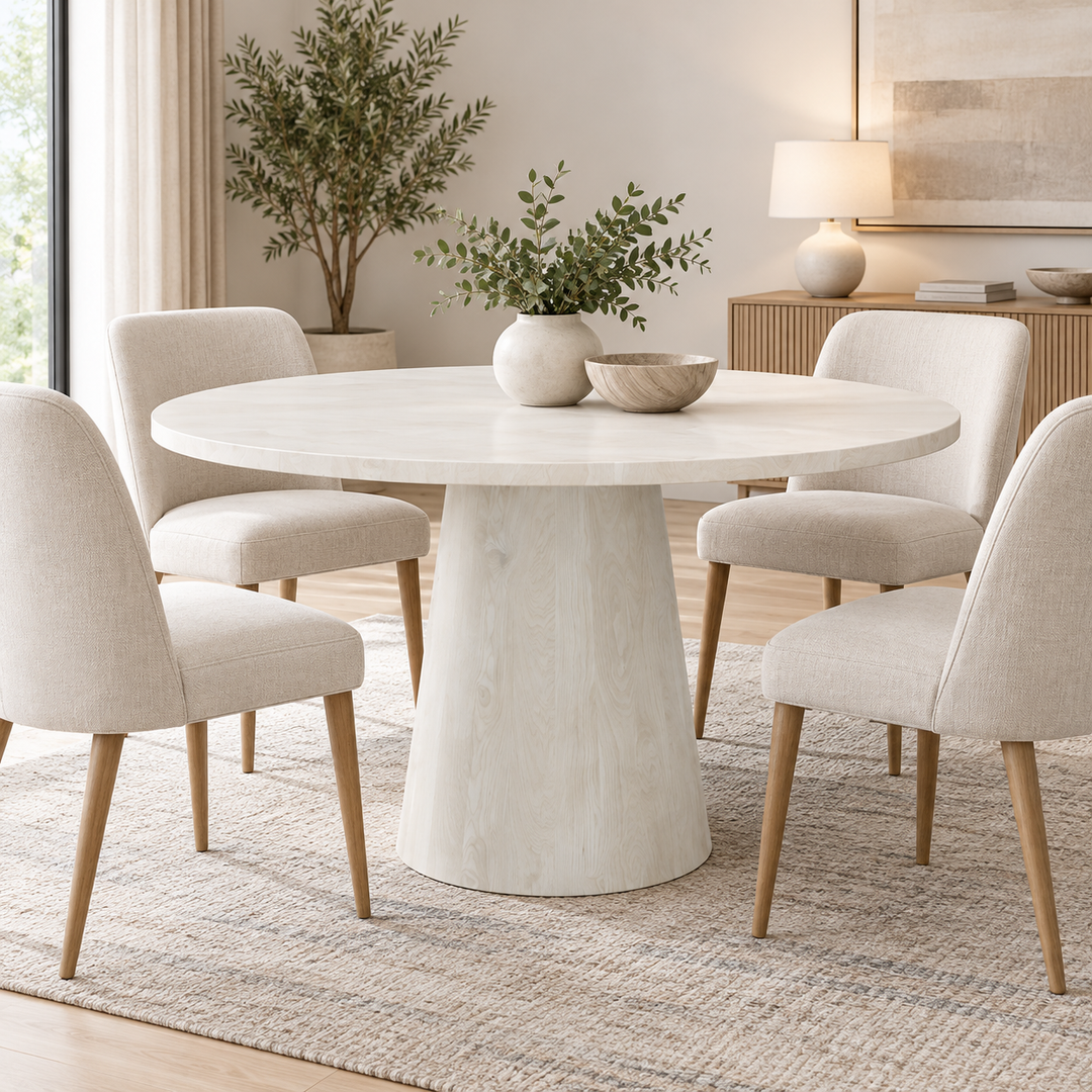 Vigo Solid Wooden White Round Dining Table