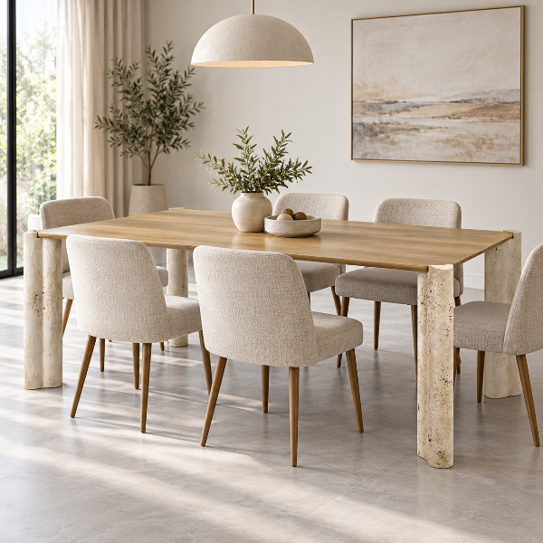 Serbi Solid Wooden Oak Dining Table With Rectangular Tabletop