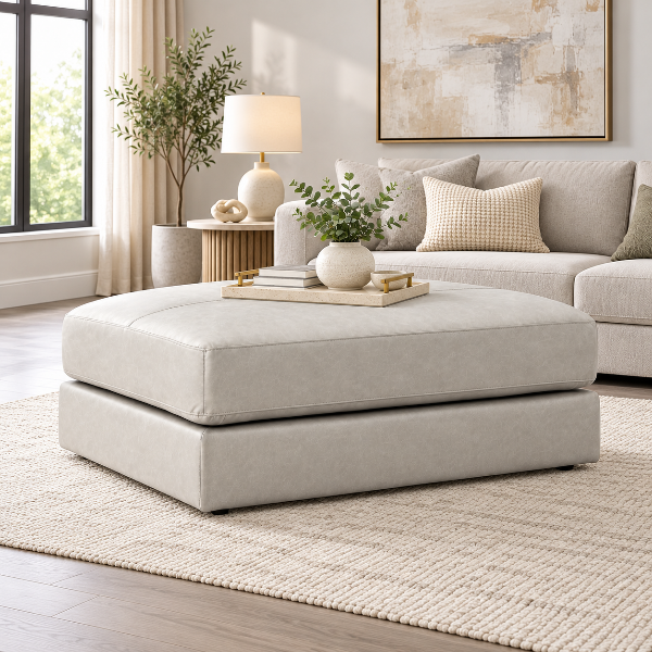 5740408 Amiata Oversized Accent Ottoman In Leather Upholstery - Glacier | Signature Design By Ashley