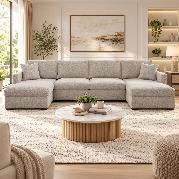 68605S16 Modmax Luxe 4-Piece Fabric Upholstered Sectional Sofa With Dual Chaise - Flint | Benchcraft By Ashley