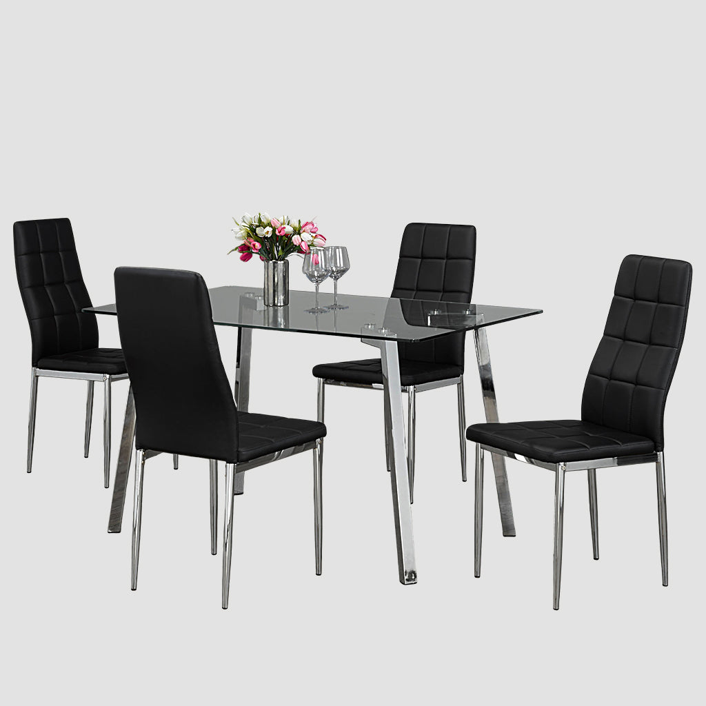 Silica 5-Piece Metallic Dining Set In Black/ Chrome Finish