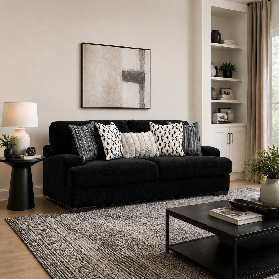 8040438 Whitmore Manor Stationary Sofa In Fabric Upholstery - Black Pearl | Benchcraft By Ashley