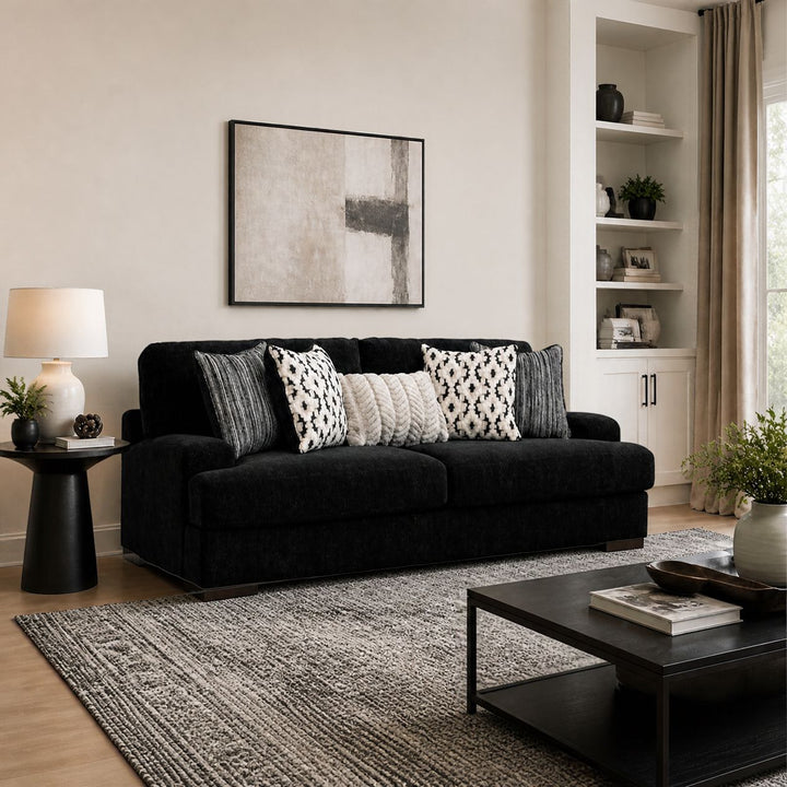 8040438 Whitmore Manor Stationary Sofa In Fabric Upholstery - Black Pearl | Benchcraft By Ashley
