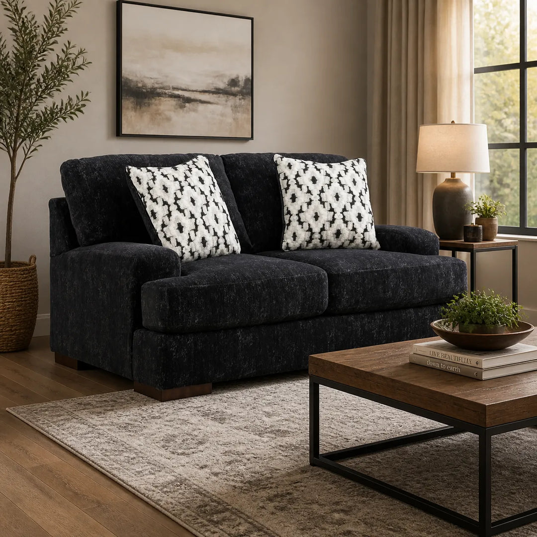8040435 Whitmore Manor Loveseat In Fabric Upholstery - Black Pearl | Benchcraft By Ashley