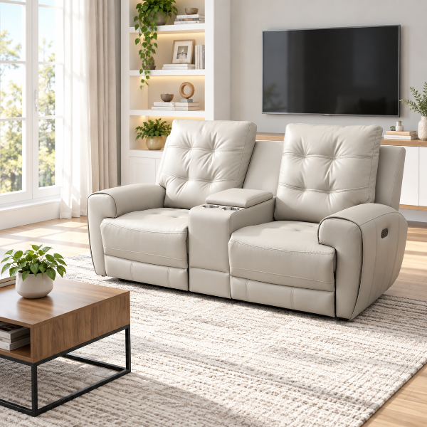 Nolan Taupe Power Recliner Loveseat in Aire-Leather Upholstery