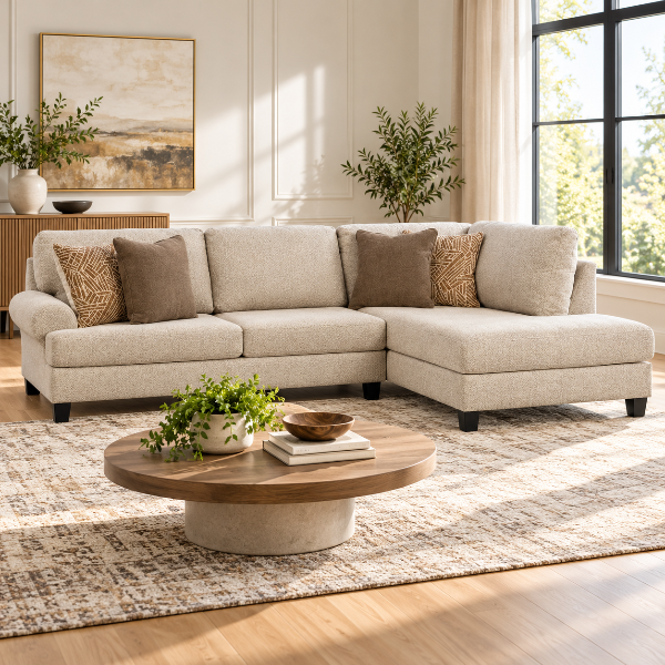 Steelwater Retreat 2-Piece Fabric Upholstered Sectional Sofa With Chaise - Latte | Benchcraft By Ashley