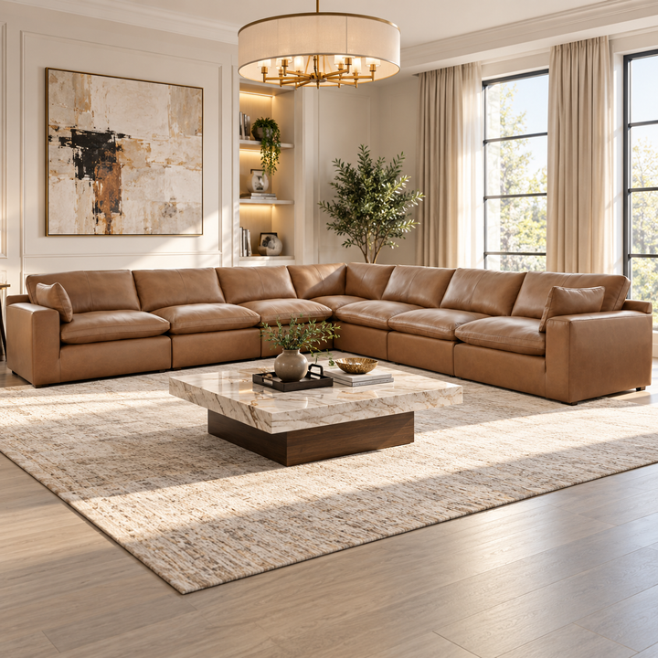 30901S6 Emilia 7-Piece Sectional Sofa In Leather Upholstery - Caramel | Signature Design By Ashley