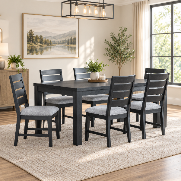 Cassa 7-Piece Black Dining Table Set With Extension Leaf