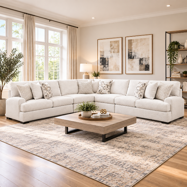 PC66906S6 Misty-lakes 5-piece Sectional Sofa In Fabric Upholstery - Chalk | Signature Design By Ashley