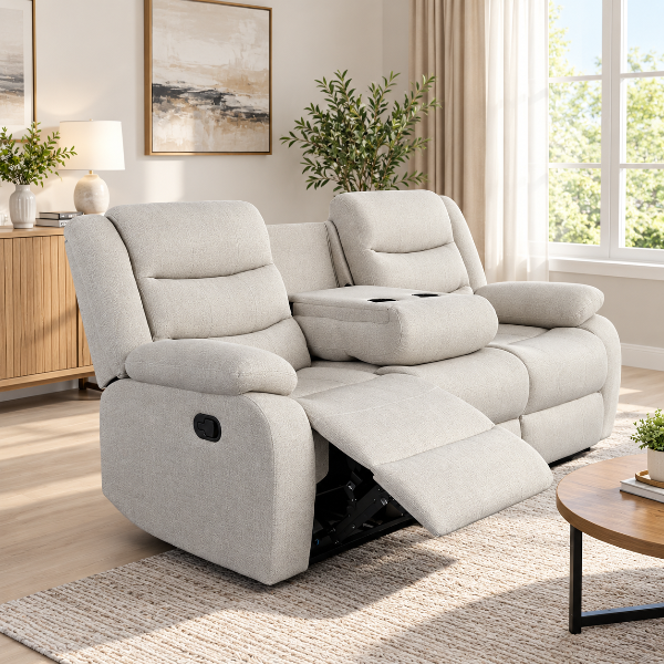 Noire Manual Recliner Sofa in Fabric Upholstery - Grey | Stylish, Comfortable &amp; Built to Last
