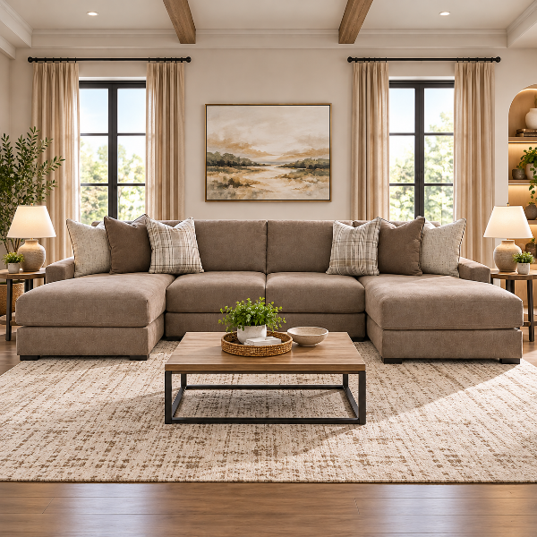 68207S9 Camellia-Court 4-Piece Fabric Upholstered Sectional Sofa With Dual Chaise - Coffee | Benchcraft By Ashley