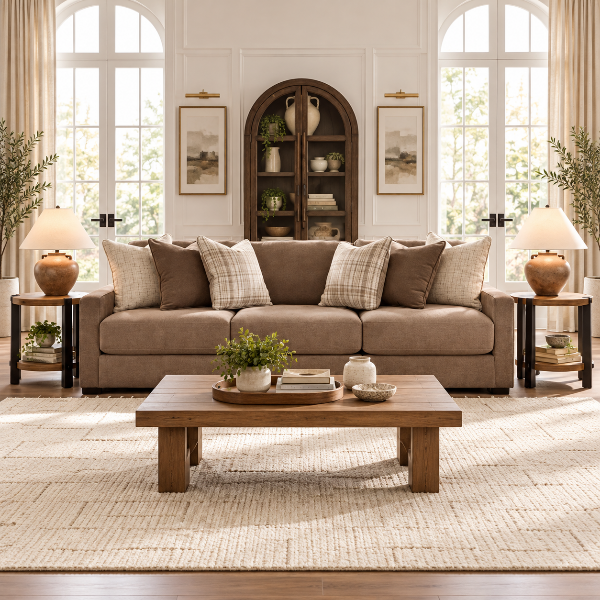 68207S2 Camellia-Court 3-Piece Sectional Sofa In Fabric Upholstery - Coffee | Benchcraft By Ashley