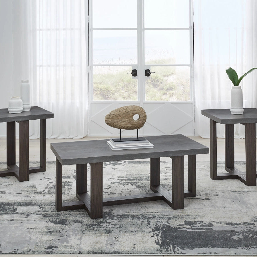 T216-13 Dynnford Occasional Table Set (Set of 3) - Grey/ Brown - Additional View