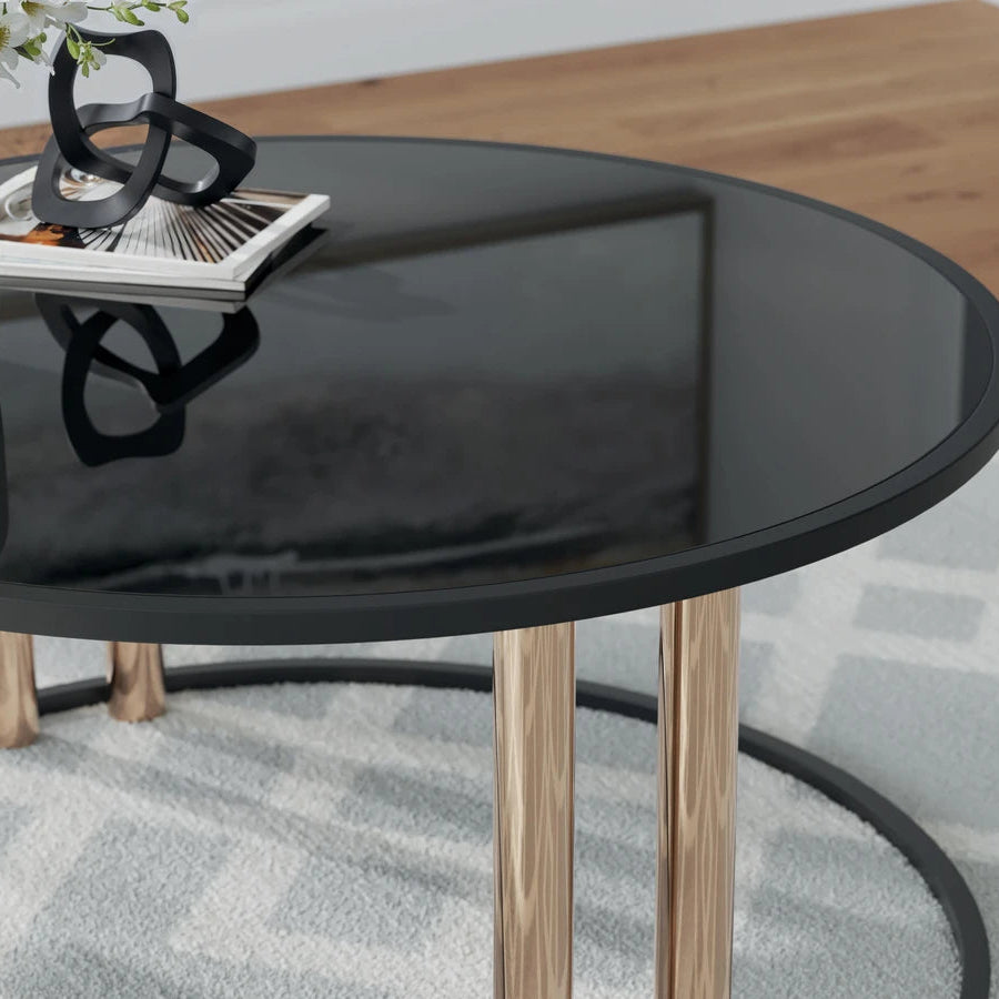 T219-13 Hannerly Occasional Table Set (Set of 3) - Black/ Gold | Signature Design By Ashley