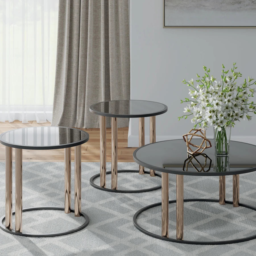 T219-13 Hannerly Occasional Table Set (Set of 3) - Black/ Gold | Signature Design By Ashley