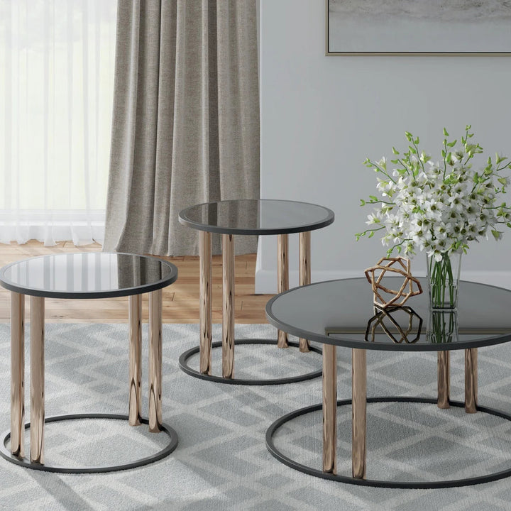 T219-13 Hannerly Occasional Table Set (Set of 3) - Black/ Gold | Signature Design By Ashley