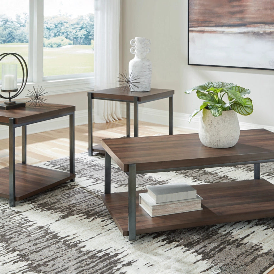 T381-13 Trindwick Occasional Table Set (Set of 3) - Brown/ Gun Metal | Signature Design By Ashley