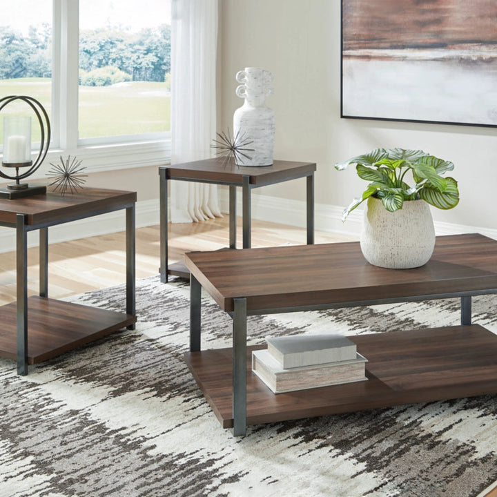 T381-13 Trindwick Occasional Table Set (Set of 3) - Brown/ Gun Metal | Signature Design By Ashley