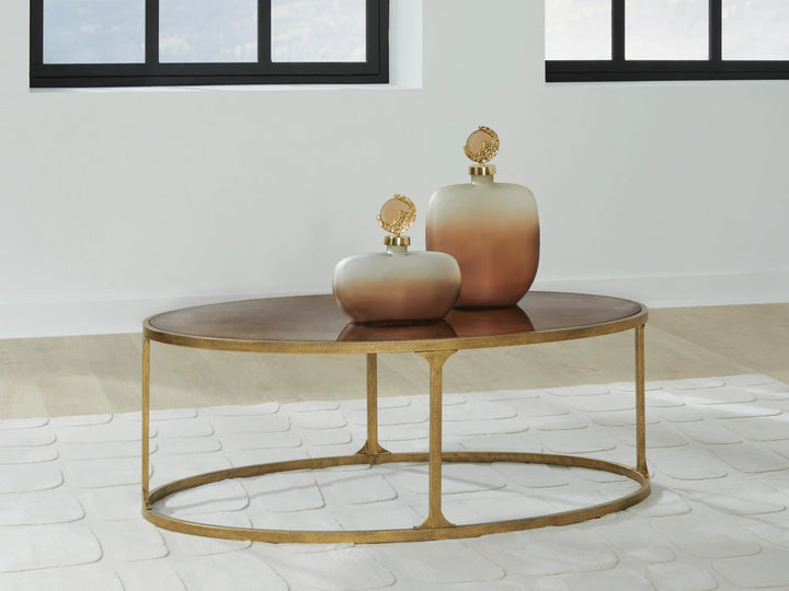 T399-0 Korajane Coffee Table With Tempered Glass Top - Antique Gold | Signature Design By Ashley