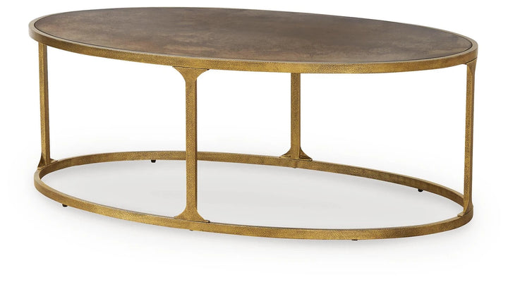 T399-0 Korajane Coffee Table With Tempered Glass Top - Antique Gold | Signature Design By Ashley