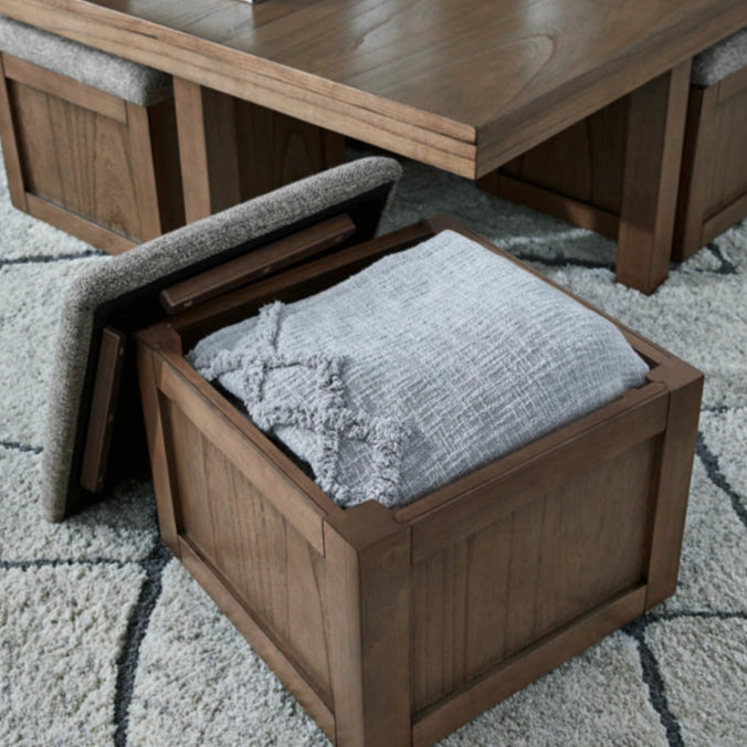 T738-20 Boardernest Coffee Table With Stools - Brown | Signature Design By Ashley