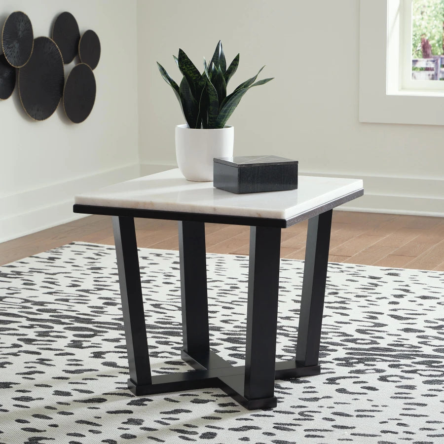T770-2 Fostead End Table With Marble Top - White/ Espresso | Signature Design By Ashley