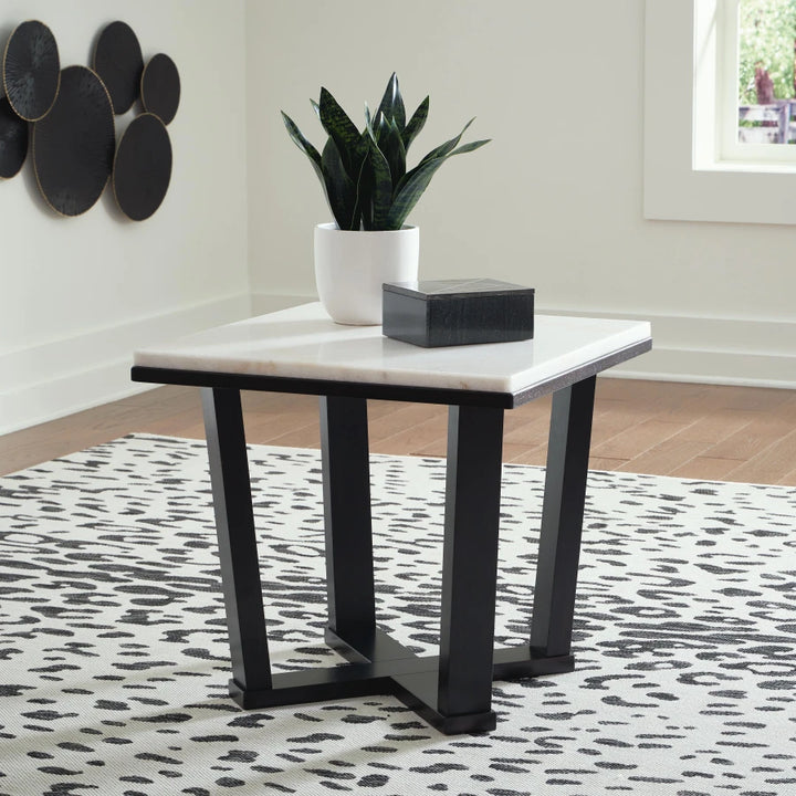 T770-2 Fostead End Table With Marble Top - White/ Espresso | Signature Design By Ashley
