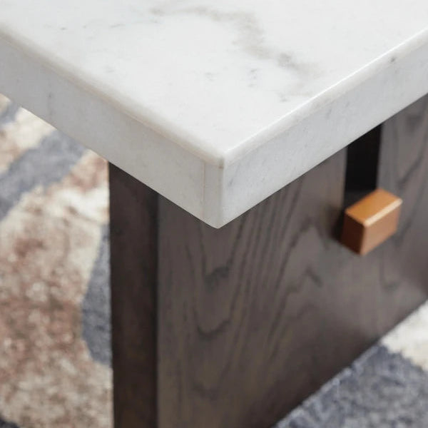 T779-1 Burkhaus Coffee Table With Marble Top - White/ Dark Brown | Signature Design By Ashley