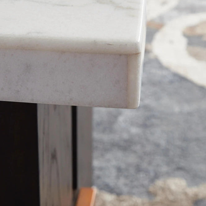 T779-3 Burkhaus End Table With Marble Top - White/ Dark Brown | Signature Design By Ashley