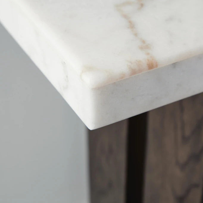 T779-4 Burkhaus Sofa Table With Marble Top - White/ Dark Brown | Signature Design By Ashley
