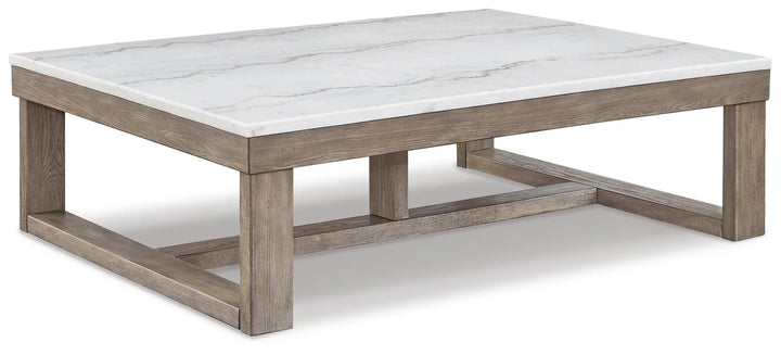 T789-1 Loyaska Wooden Coffee Table With Marble Top - Brown/ Ivory | Signature Design By Ashley