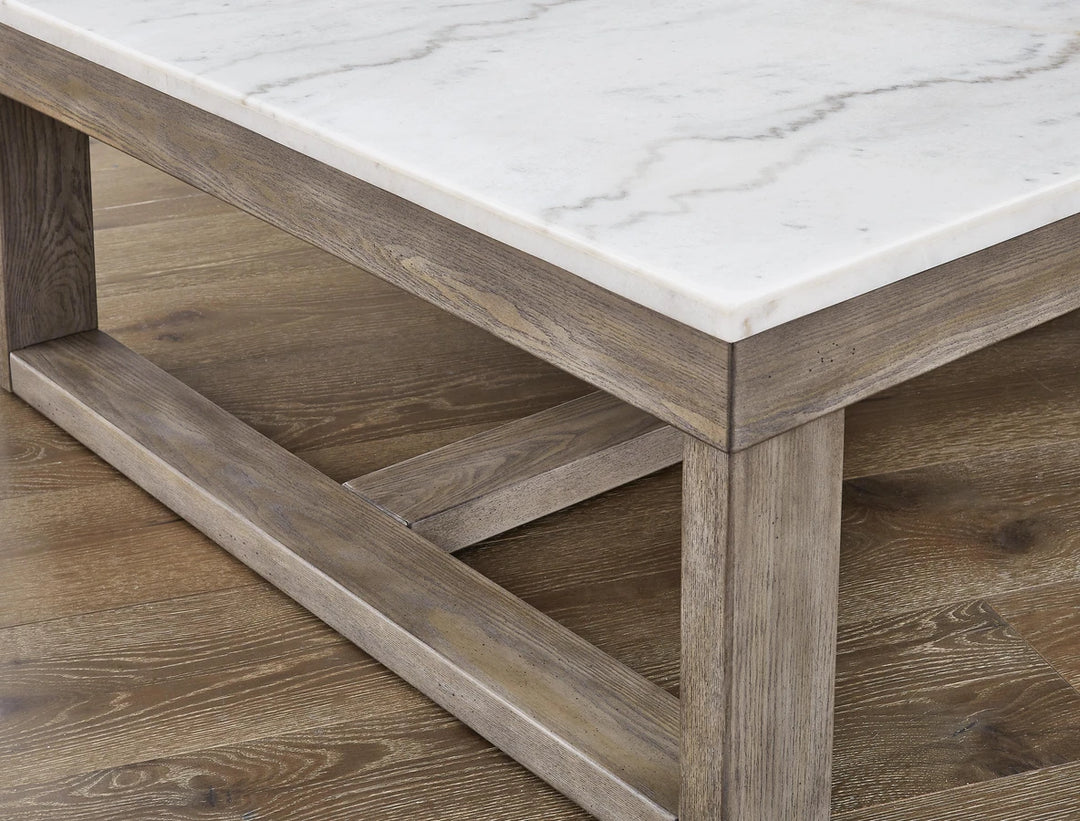 T789-1 Loyaska Wooden Coffee Table With Marble Top - Brown/ Ivory | Signature Design By Ashley