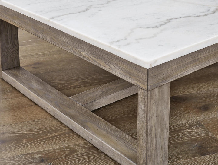 T789-1 Loyaska Wooden Coffee Table With Marble Top - Brown/ Ivory | Signature Design By Ashley