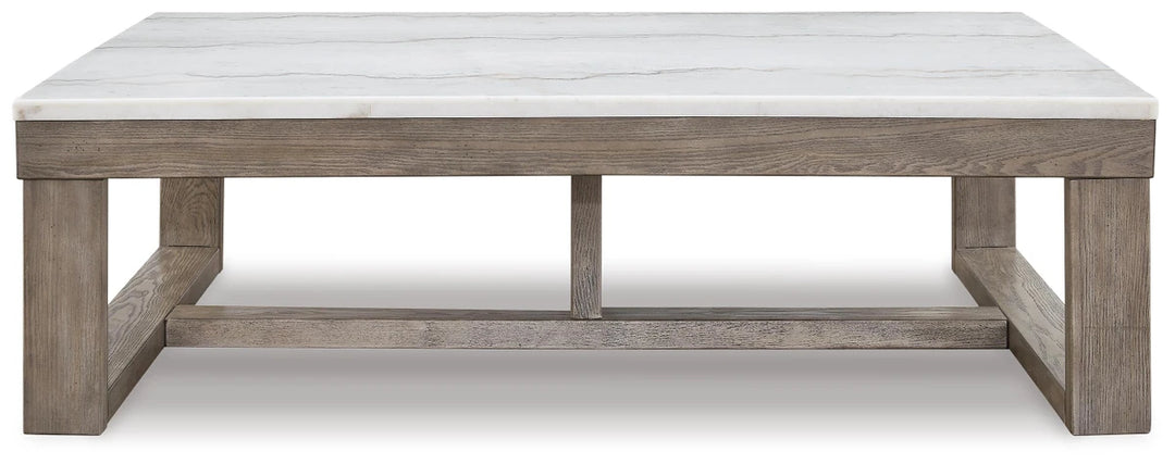 T789-1 Loyaska Wooden Coffee Table With Marble Top - Brown/ Ivory | Signature Design By Ashley