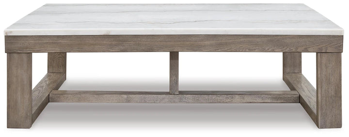 T789-1 Loyaska Wooden Coffee Table With Marble Top - Brown/ Ivory | Signature Design By Ashley