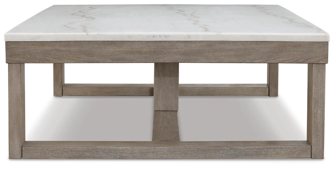 T789-1 Loyaska Wooden Coffee Table With Marble Top - Brown/ Ivory | Signature Design By Ashley